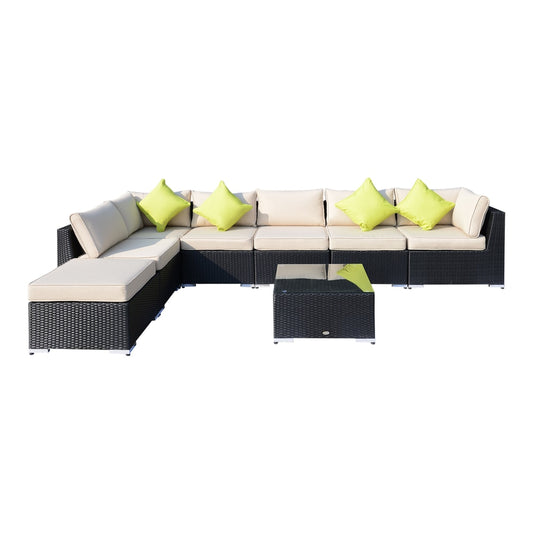 Outsunny 8 Piece Rattan Corner Sofa Set in Black