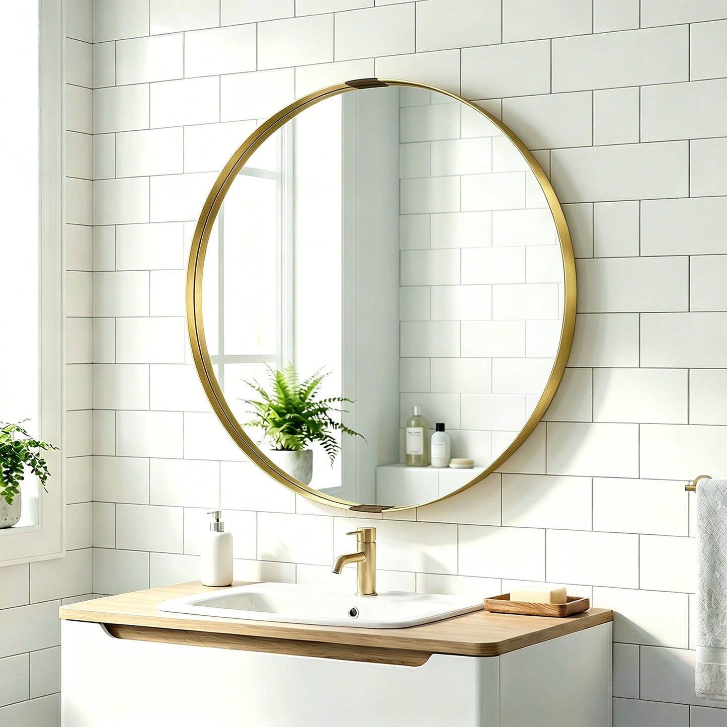 HOMCOM Round Wall Mirror 61 cm, Wall Mounted Bathroom Mirror with Tempered Safety Glass and Aluminium Alloy Frame, Gold Tone
