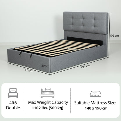 HOMCOM 4ft6 Double Ottoman Bed with Gas Lift Storage in Grey