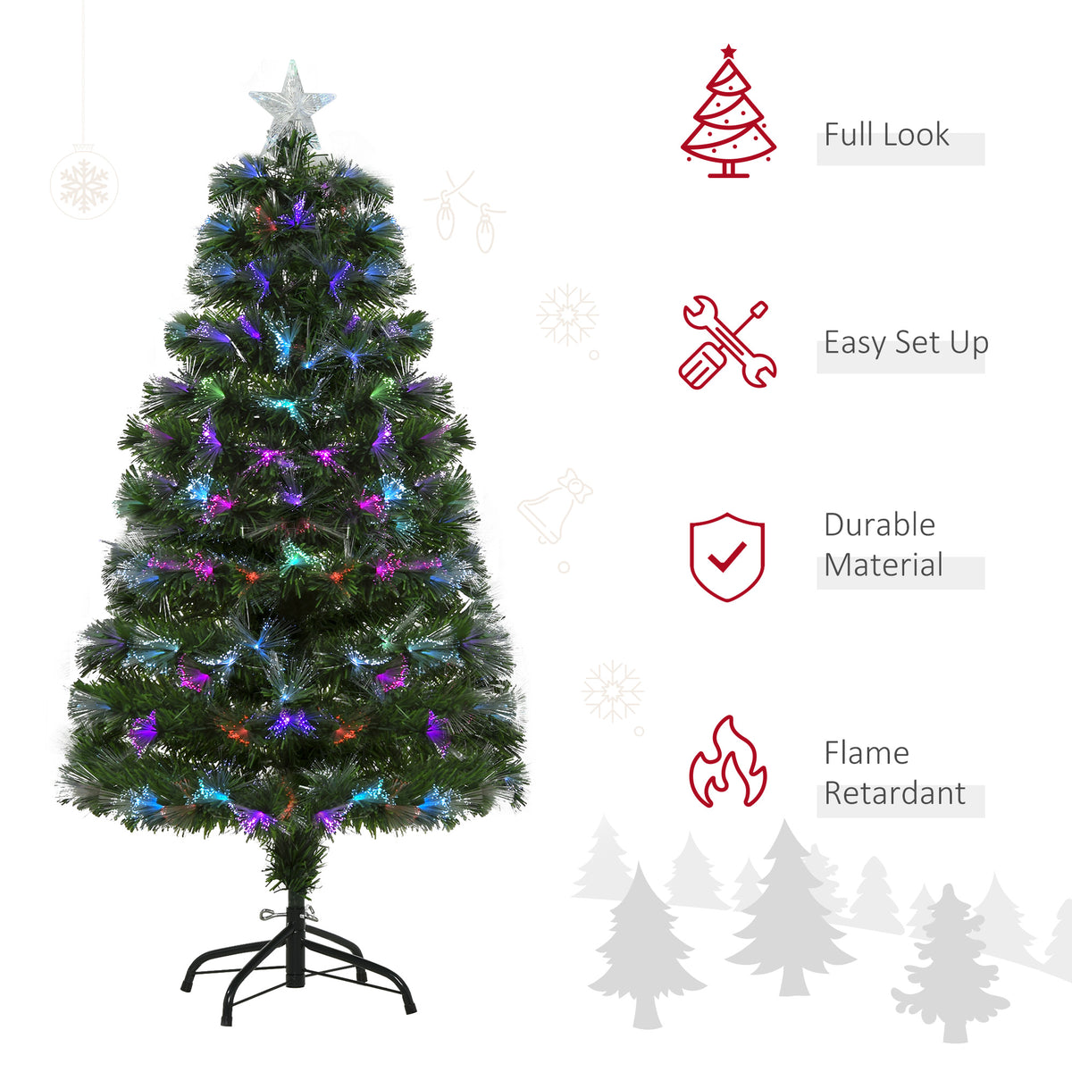 HOMCOM 4FT Multicoloured Artificial Christmas Tree in Green