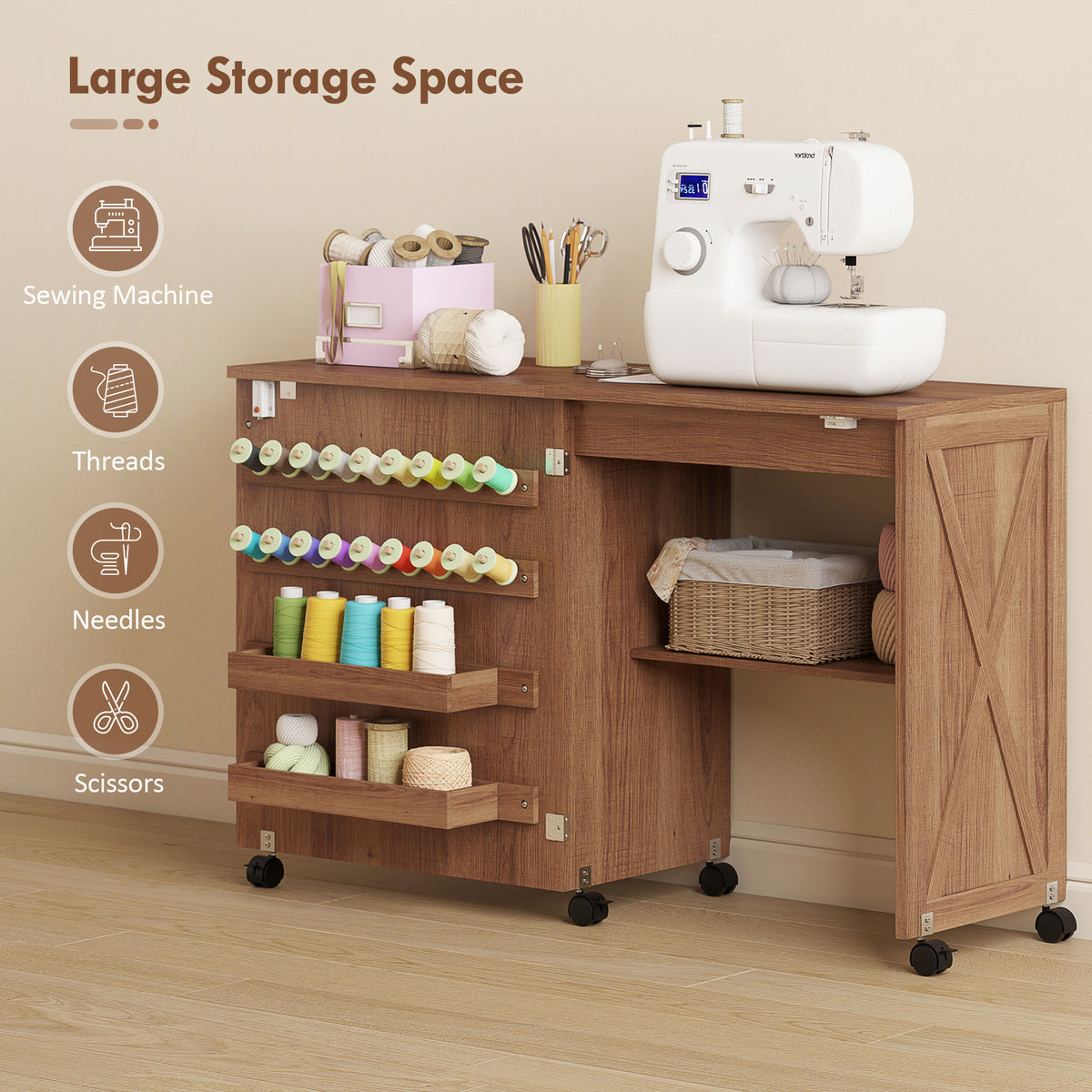 HOMCOM Folding Sewing Table in Brown
