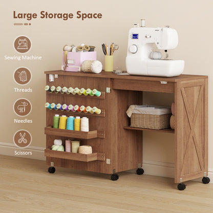 HOMCOM Folding Sewing Table in Brown