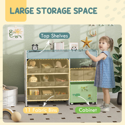 وحدة تخزين ألعاب الأطفال من AIYAPLAY بـ 11 سلة، وخزانة، ورفوف علوية، و3 ملصقات، لغرفة الأطفال، وغرفة اللعب، لون أبيض