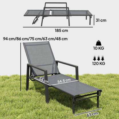 Outsunny Sun Loungers Set of 2 Retractable Footrest in Dark Grey
