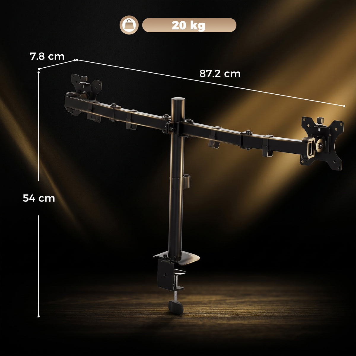 HOMCOM Dual Monitor Stand for 2 Screens up to 32", Height Adjustable Monitor Riser with Tilt, Swivel & 360° Rotation