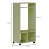 HOMCOM Open Wardrobe on Wheels, Bedroom Wardrobe with Clothes Hanging Rail, 2 Storage Shelves, Mobile Garment Rack for Cloakroom, Hallway, Green