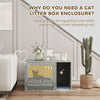 PawHut Cat Litter Box Enclosure with Rattan Door, Scratching Mat, Toy Ball, Non-Slip Foot Pads, Grey