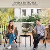 Outsunny 3 Pieces Rattan Bistro Set with Washable Seat and Back Cushions, Glass Top Coffee Table, for Outdoor, Patio, Black