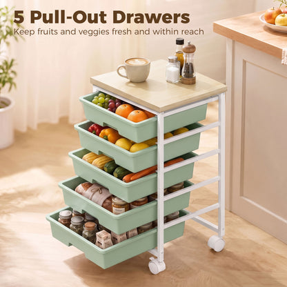HOMCOM 6-Tier Storage Trolley on Wheels in Green