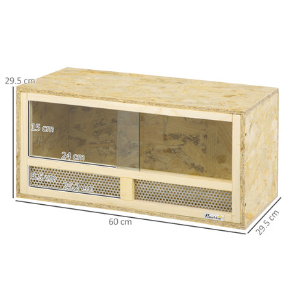 مسكن الزواحف PawHut Terrarium Vivarium مع أبواب منزلقة شفافة وشبكة قابلة للتنفس، للسحالي والضفادع ذات القرون والثعابين والحرباء، 60 × 29.5 × 29.5 سم