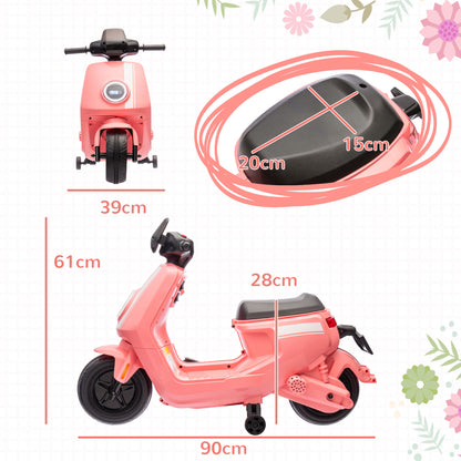 AIYAPLAY 6V Ride on Motorbike, Kids Electric Motorbike w/ Headlights, Music, Training Wheels, for Ages 18-36 Months, Pink