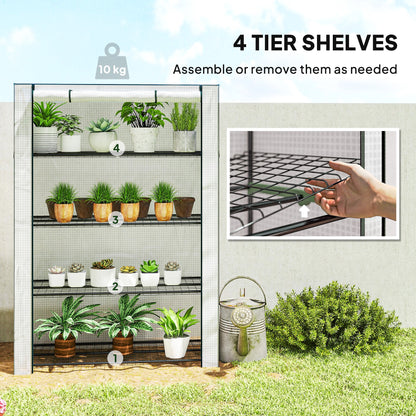 Outsunny Mini Greenhouse with Reinforced PE Cover, Portable Indoor Outdoor Green House with Roll-up Door, 170 x 120 x 50cm, White