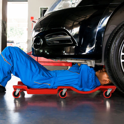 DURHAND Mechanic Vehicle Creeper, Under-Car Rolling Crawler Board, with Headrest, Wheels, Red