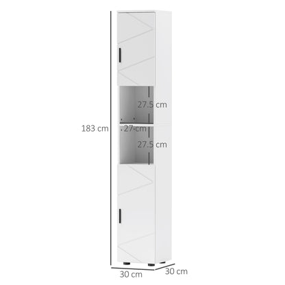 kleankin Line Embossed Tall Bathroom Storage Cabinet - White