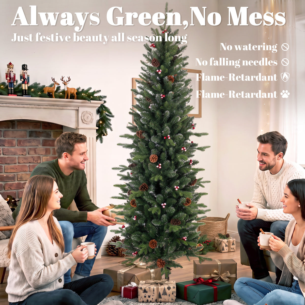 HOMCOM Slim Gracious Pine Xmas Tree in Green