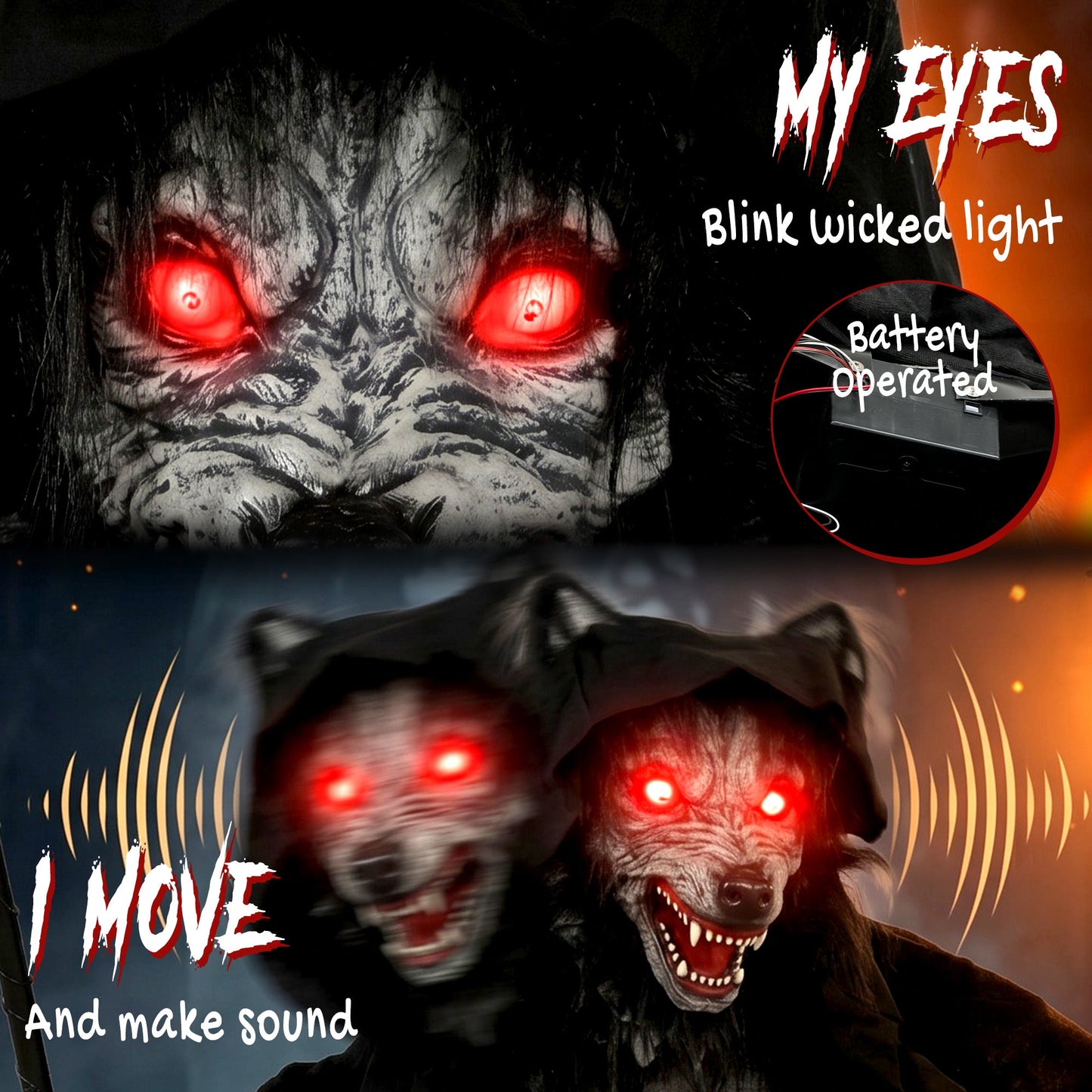 HOMCOM Halloween Standing Werewolf Animated Decoration with Light-Up Eyes, Sound and Touch Activated