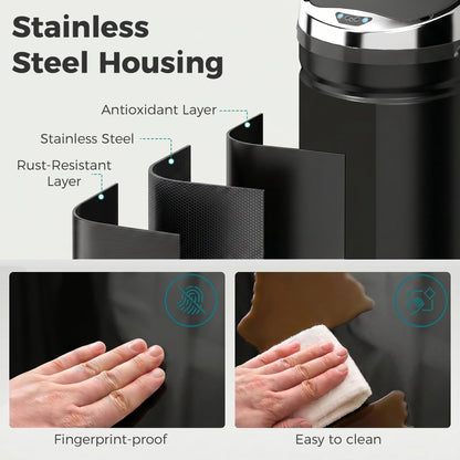 HOMCOM 42L Automatic Motion Sensor Rubbish Bin with Fingerprint Resistant, Stainless Steel, Black