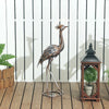 Outsunny Heron Garden Statue, Standing Garden Ornament, Metal Garden Gift with Stakes for Patio Pond Landscape Decoration, Silver Tone