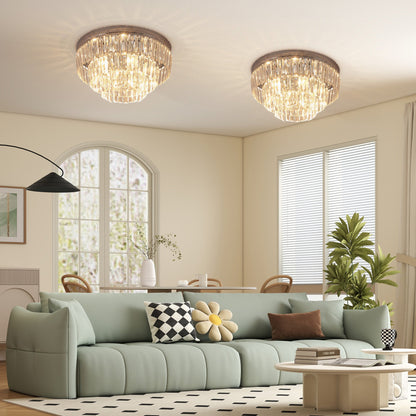 HOMCOM Set of 2 Modern Crystal Ceiling Lights, Chandeliers, Pendant Lamps w/ 7 Lights, E14 Fittings for Living Room, Bedroom, Silver