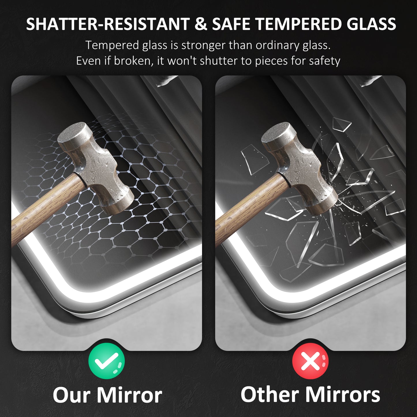 HOMCOM 70 x 50 cm Bluetooth Bathroom Mirror - Silver-Tone