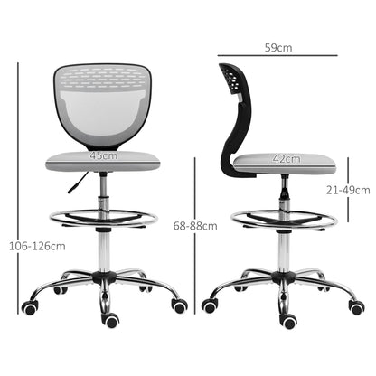 Vinsetto 68-88cm Draughtsman Office Chair in Light Grey