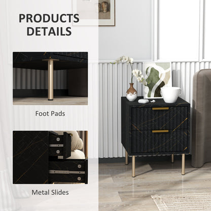HOMCOM Sideboard, Accent Cabinet with Marble Effect, Adjustable Shelf, Fluted Doors and Drawers, Black