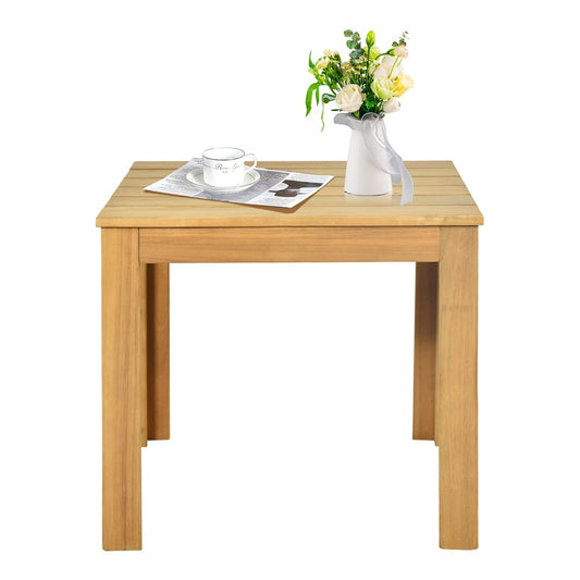 Outdoor Acacia Wood Side Table with oil finished top and four sturdy legs