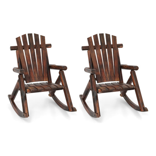 Outdoor Adirondack Rocking Chair Solid Wood with High Back-2 Pack, two chairs shown together