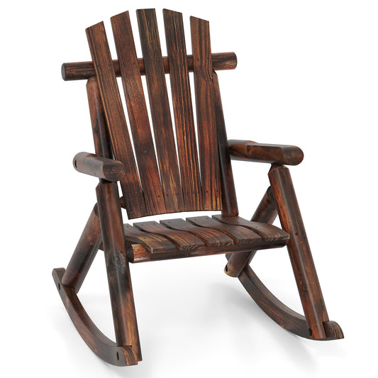 Outdoor Adirondack Rocking Chair Solid Wood with High Back shown against a plain white background