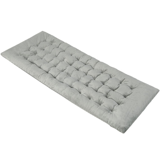 Outdoor Camping Cot Pads a grey crystal velvet sleeping pad laid flat on a camping cot