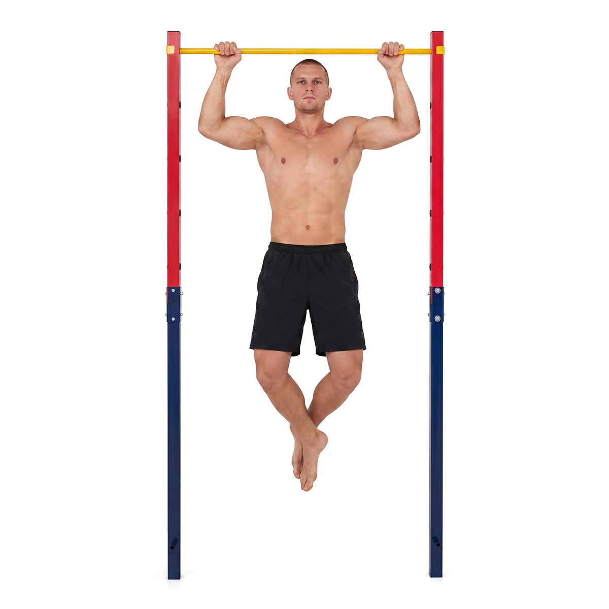 Man doing pull ups on the heavy duty metal pull up bar station