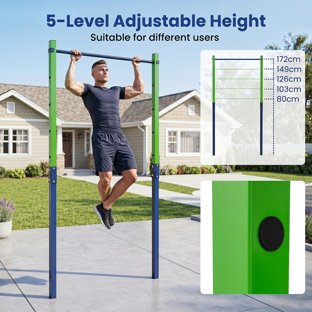 Adjustable height options for the outdoor in-ground pull up bar station