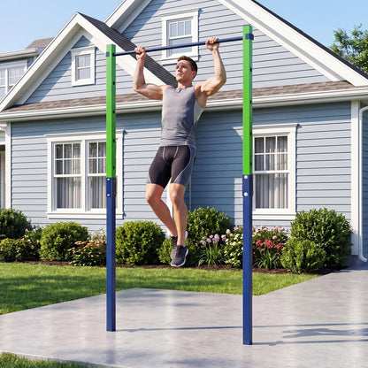 A man doing pull ups on the outdoor in-ground pull up bar station