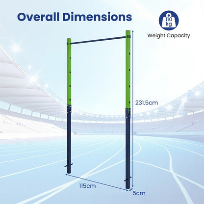Dimensions diagram for the outdoor in-ground pull up bar station