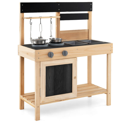 Outdoor Kids Pretend Play Kitchen with 2 Removable Sinks on a plain white background