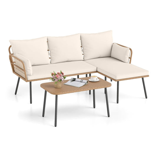 Outdoor L Shape Sofa Set with coffee table and removable cushions for porch