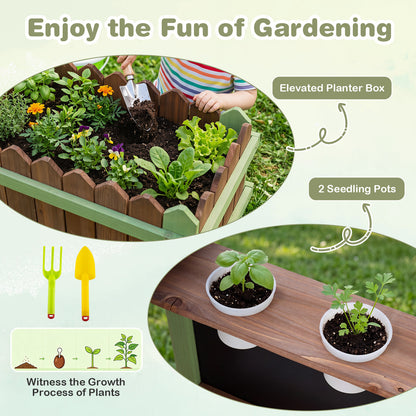 Enjoy the fun of gardening with the elevated planter box and seedling pots