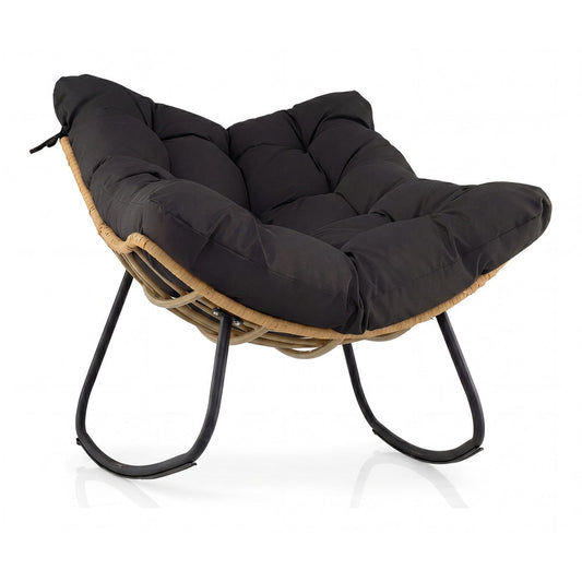Outdoor Papasan Rocking Chair oversized PE wicker patio egg chair with thick cushion in black