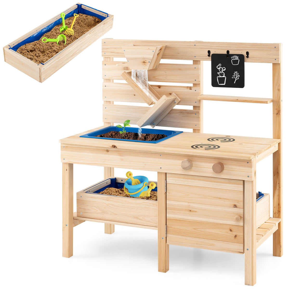 Outdoor Play Kitchen with detachable sandbox and storage shelf for aged 3-8