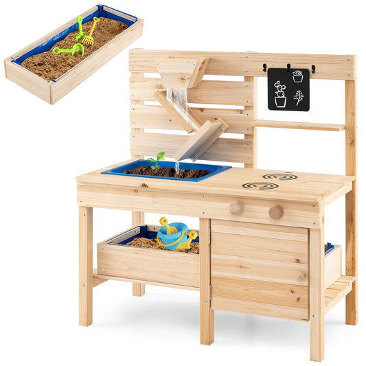 Outdoor Play Kitchen with detachable sandbox and storage shelf for aged 3-8