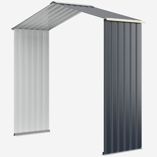 Outdoor Storage Shed Extension Kit for 195 cm Shed Width, a metal structure with grey and white panels