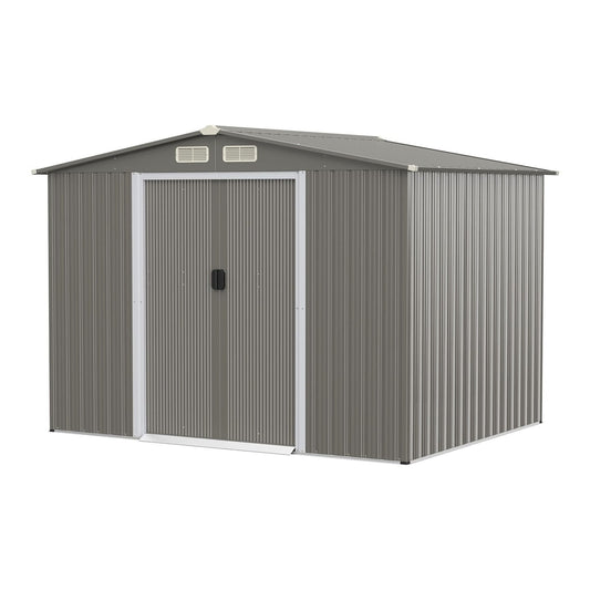 Outdoor Storage Shed with Foundation for Garden Yard in light grey with a pitched roof