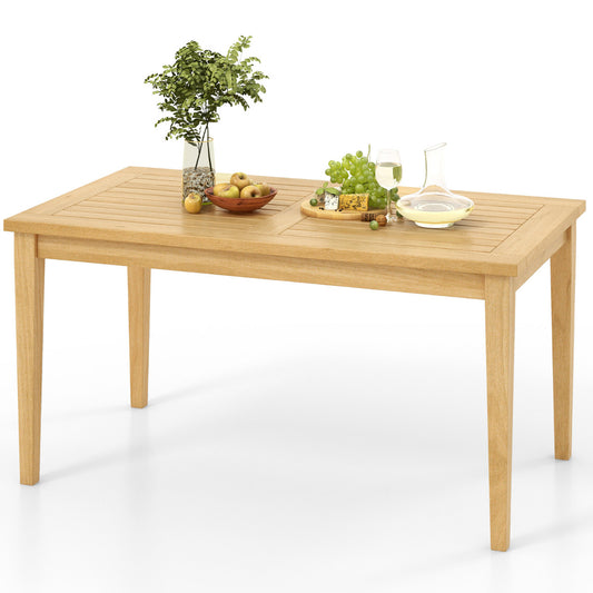 Outdoor Teak Wood Coffee Table with Slatted Tabletop, a rectangular wooden table with four legs