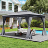 Outdoor Double-Roof Patio Gazebo Canopy Tent with Mesh Netting-Grey