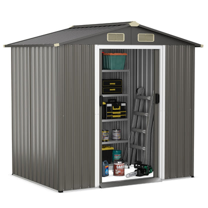 6 x 4 Feet Outdoor Metal Storage Shed with Ventilation Sliding Doors-Grey