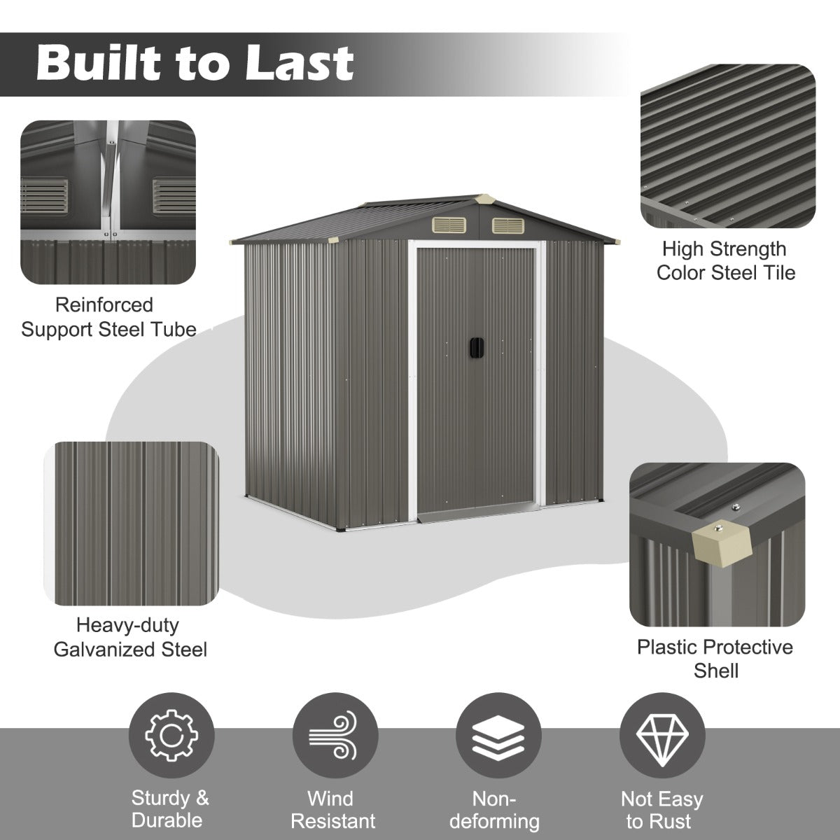 6 x 4 Feet Outdoor Metal Storage Shed with Ventilation Sliding Doors-Grey