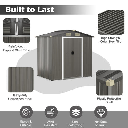 6 x 4 Feet Outdoor Metal Storage Shed with Ventilation Sliding Doors-Grey