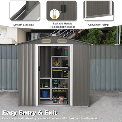 6 x 4 Feet Outdoor Metal Storage Shed with Ventilation Sliding Doors-Grey
