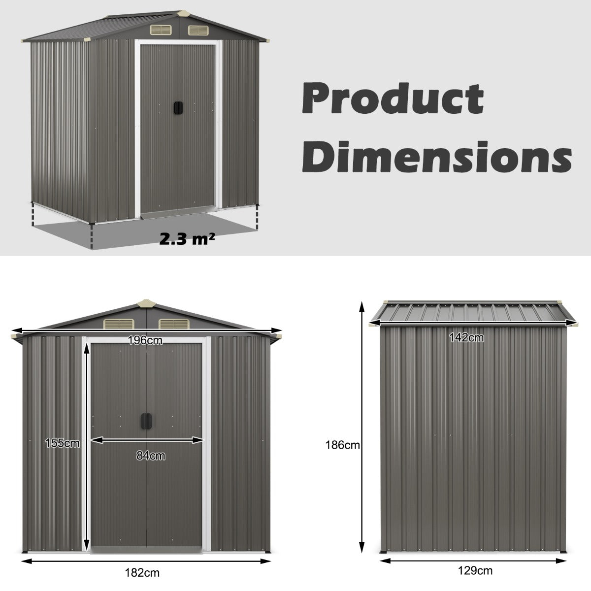6 x 4 Feet Outdoor Metal Storage Shed with Ventilation Sliding Doors-Grey