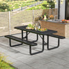 Outdoor Picnic Table & Bench Set for 8 with Seats & Mesh Grid-Black